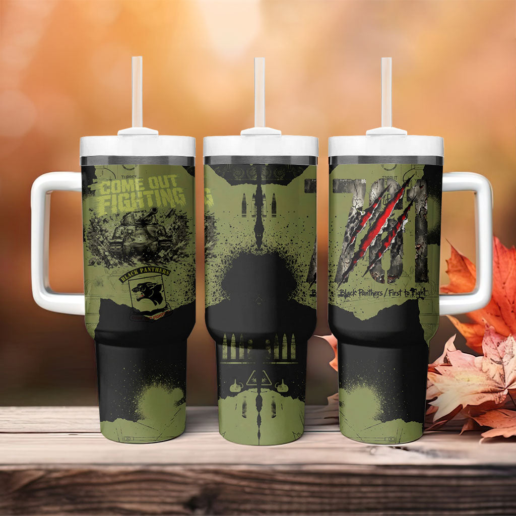 761st Tank Battalion Original Black Panthers Tumbler With Handle Come Out Fighting - Sherman Tank Military - Distressed Scratch
