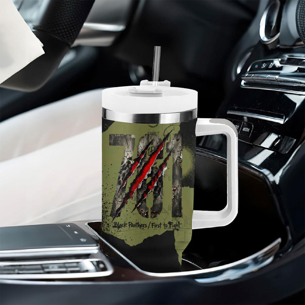 761st Tank Battalion Original Black Panthers Tumbler With Handle Come Out Fighting - Sherman Tank Military - Distressed Scratch