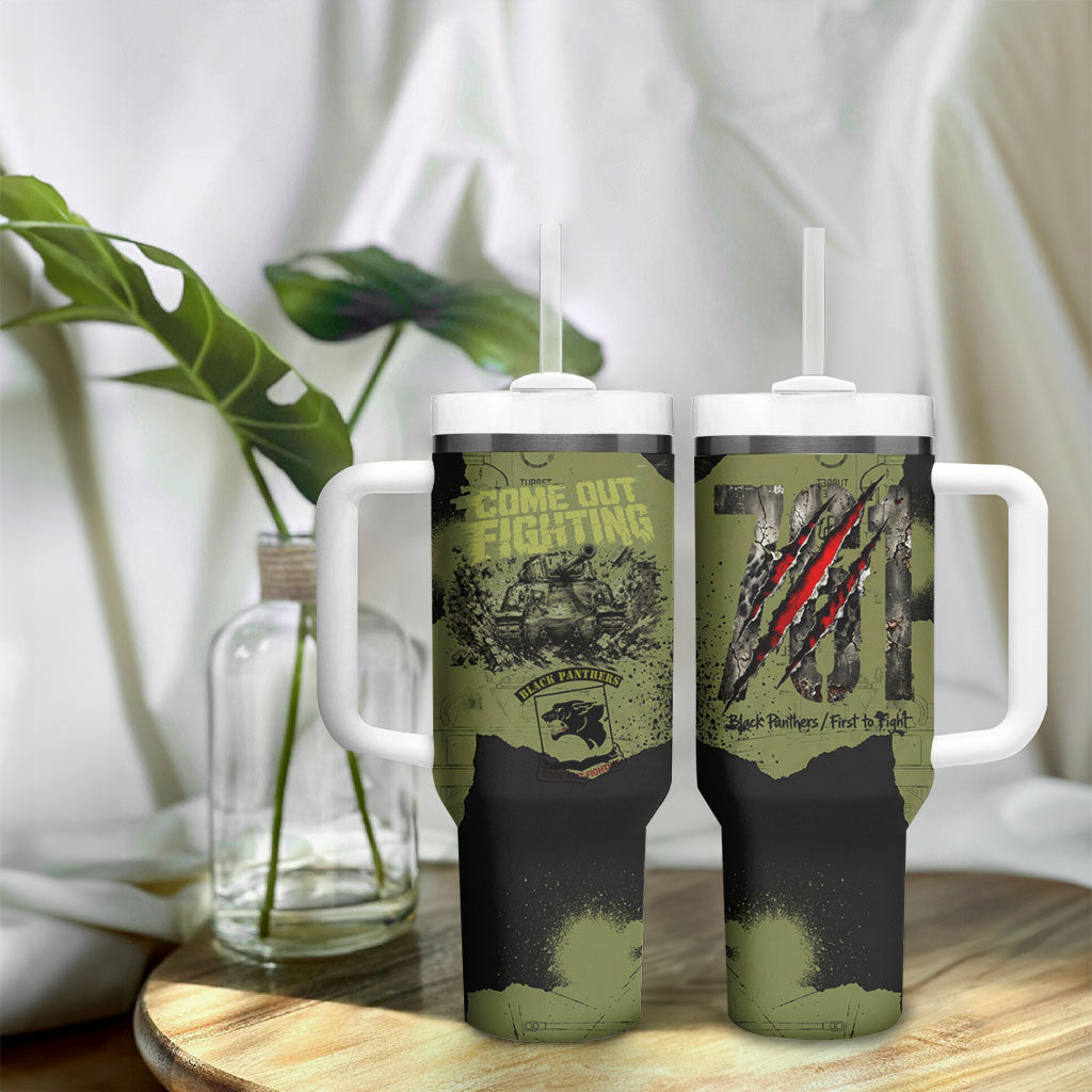 761st Tank Battalion Original Black Panthers Tumbler With Handle Come Out Fighting - Sherman Tank Military - Distressed Scratch