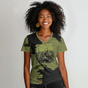 761st Tank Battalion Original Black Panthers Women V-Neck T-Shirt Come Out Fighting - Sherman Tank Military - Distressed Scratch