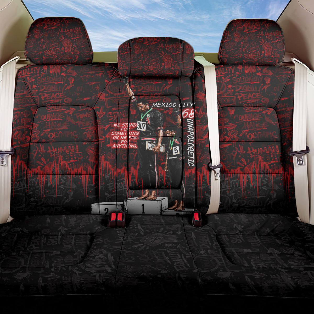 Mexico City 1968 Black Power Salute Back Car Seat Cover Unapologetic Civil Rights History Urban Graffiti Art