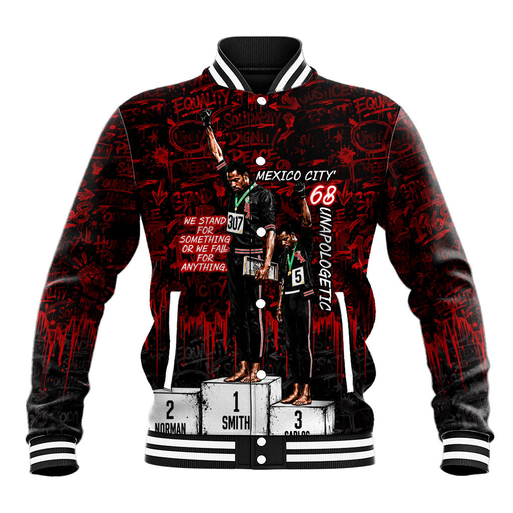 Mexico City 1968 Black Power Salute Baseball Jacket Unapologetic Civil Rights History Urban Graffiti Art