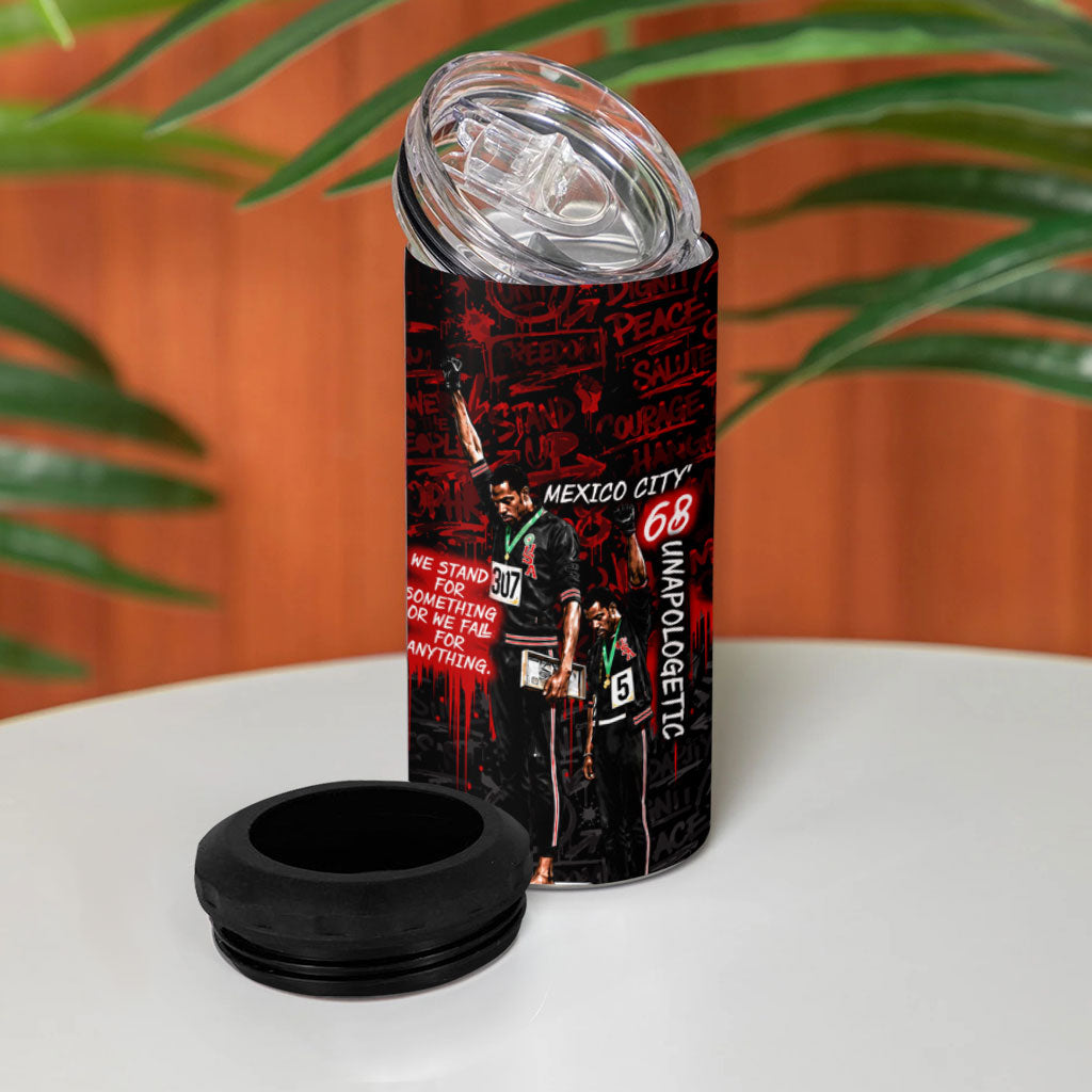 Mexico City 1968 Black Power Salute 4 in 1 Can Cooler Tumbler Unapologetic Civil Rights History Urban Graffiti Art