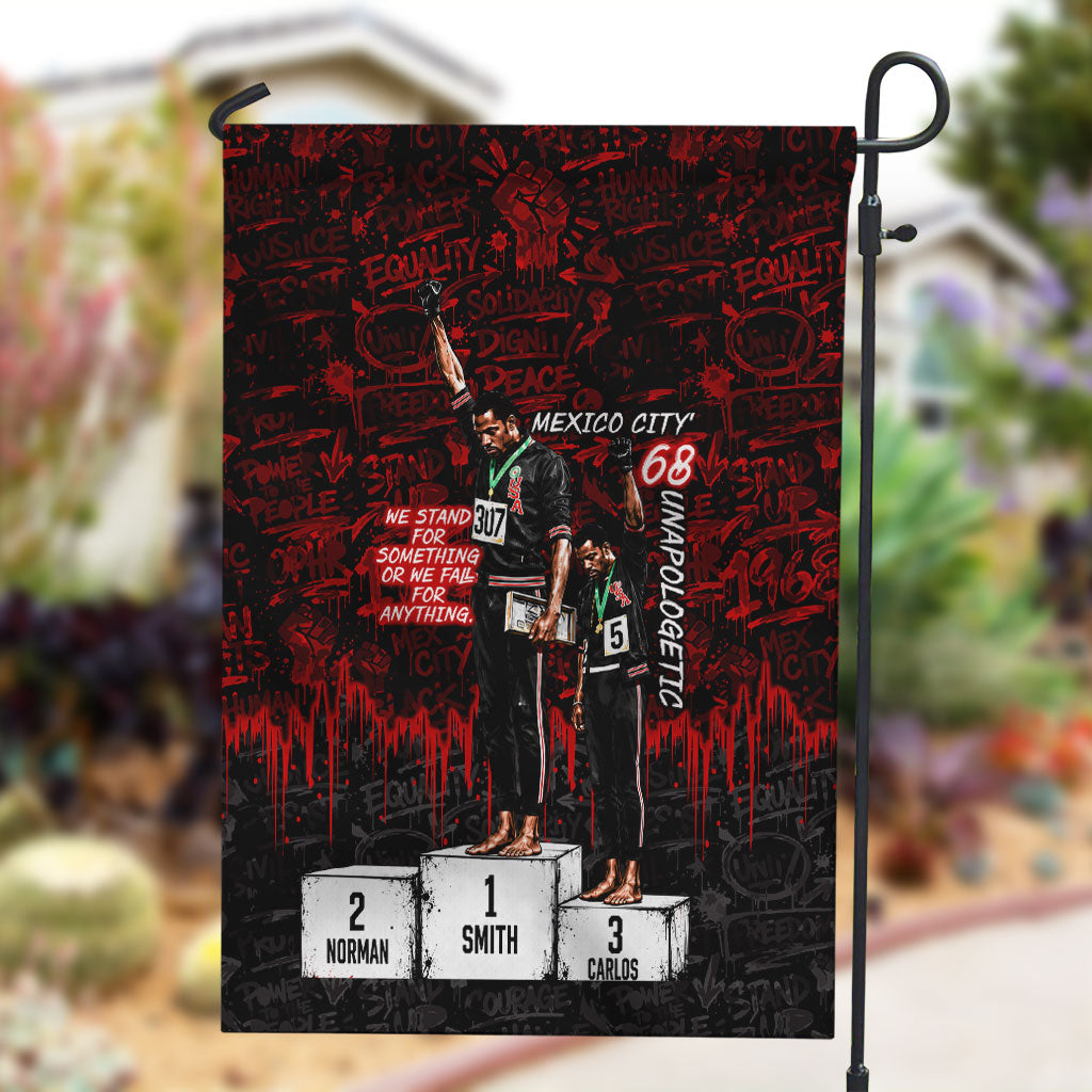 Mexico City 1968 Black Power Salute Garden Flag Unapologetic Civil Rights History Urban Graffiti Art