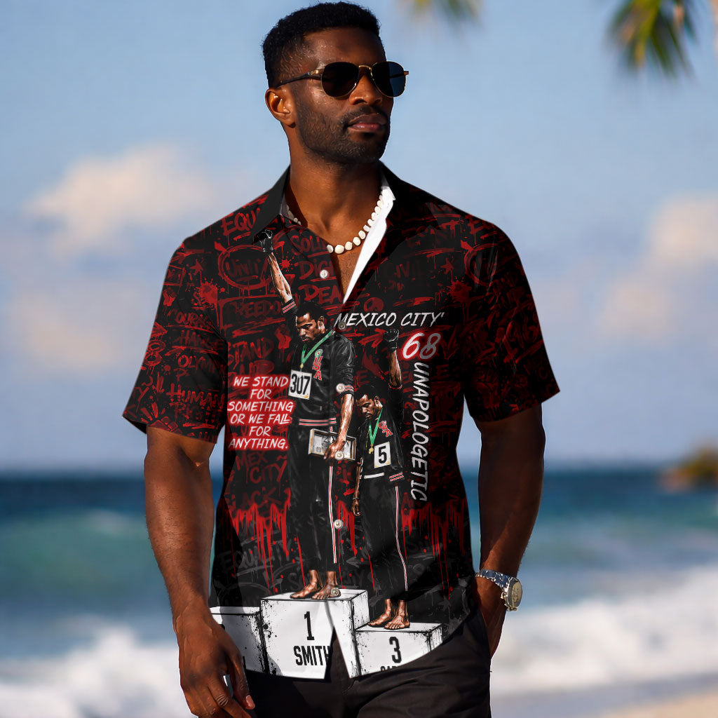 Mexico City 1968 Black Power Salute Hawaiian Shirt Unapologetic Civil Rights History Urban Graffiti Art