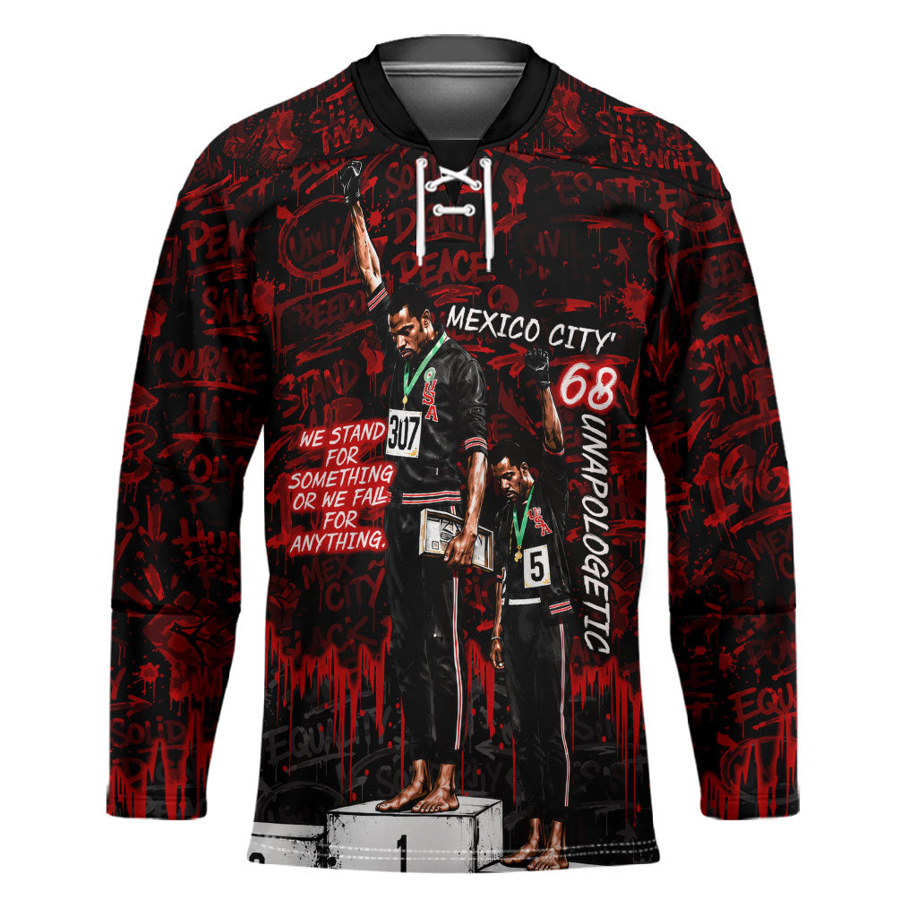 Mexico City 1968 Black Power Salute Hockey Jersey Unapologetic Civil Rights History Urban Graffiti Art