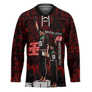 Mexico City 1968 Black Power Salute Hockey Jersey Unapologetic Civil Rights History Urban Graffiti Art