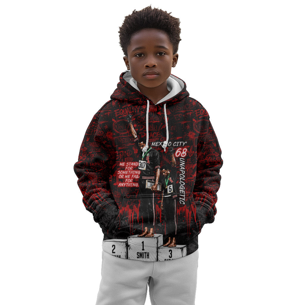 Mexico City 1968 Black Power Salute Kid Hoodie Unapologetic Civil Rights History Urban Graffiti Art
