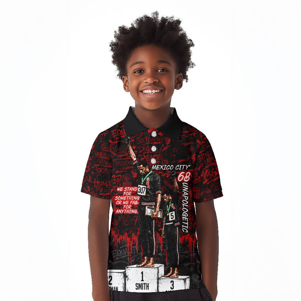 Mexico City 1968 Black Power Salute Kid Polo Shirt Unapologetic Civil Rights History Urban Graffiti Art