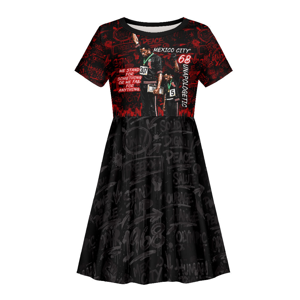 Mexico City 1968 Black Power Salute Kid Short Sleeve Dress Unapologetic Civil Rights History Urban Graffiti Art