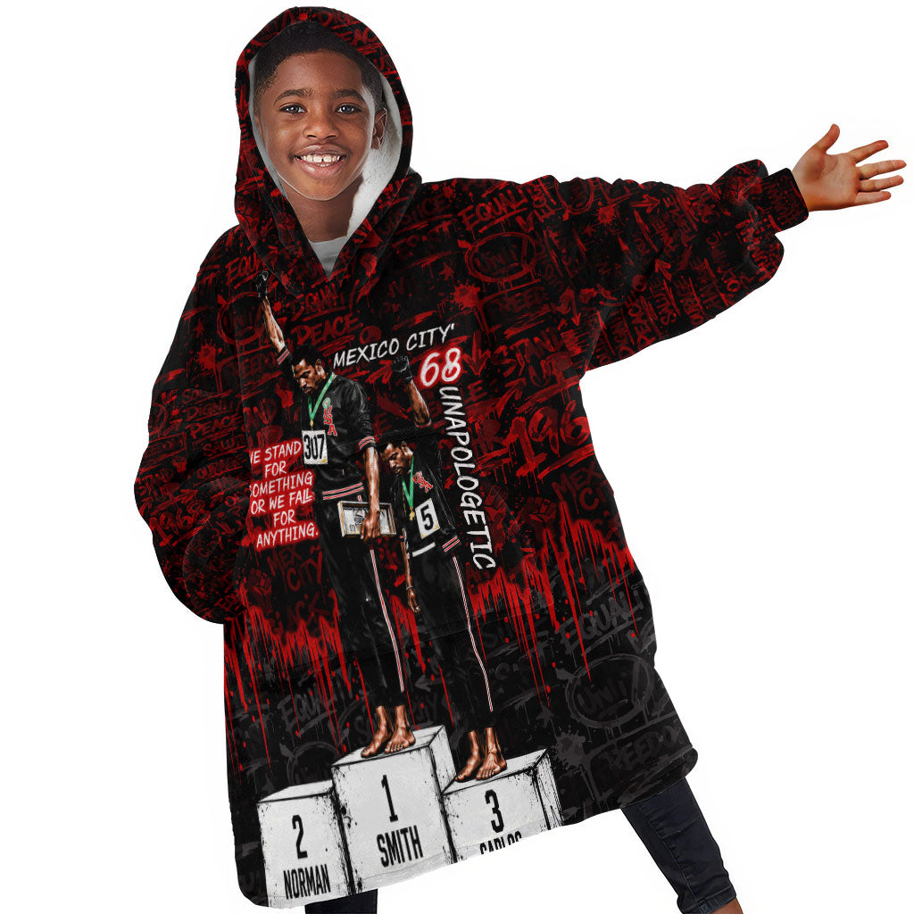 Mexico City 1968 Black Power Salute Kid Wearable Blanket Hoodie Unapologetic Civil Rights History Urban Graffiti Art
