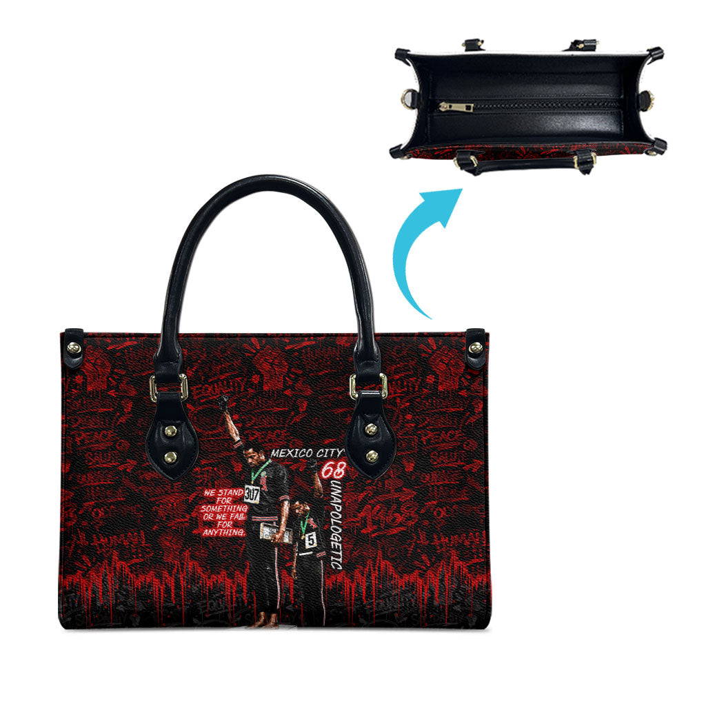 Mexico City 1968 Black Power Salute Leather Bag Unapologetic Civil Rights History Urban Graffiti Art