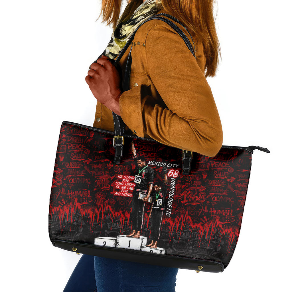 Mexico City 1968 Black Power Salute Leather Tote Bag Unapologetic Civil Rights History Urban Graffiti Art