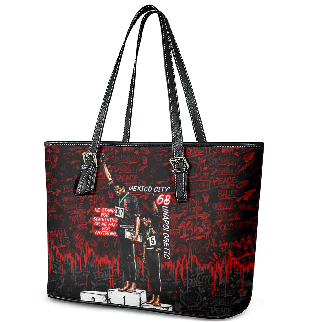 Mexico City 1968 Black Power Salute Leather Tote Bag Unapologetic Civil Rights History Urban Graffiti Art