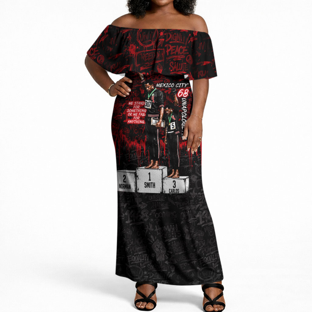 Mexico City 1968 Black Power Salute Off Shoulder Maxi Dress Unapologetic Civil Rights History Urban Graffiti Art