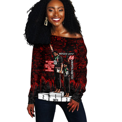Mexico City 1968 Black Power Salute Off Shoulder Sweater Unapologetic Civil Rights History Urban Graffiti Art