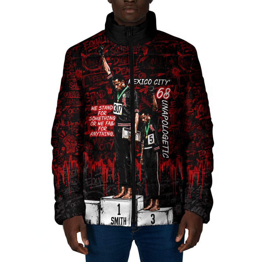 Mexico City 1968 Black Power Salute Padded Jacket Unapologetic Civil Rights History Urban Graffiti Art