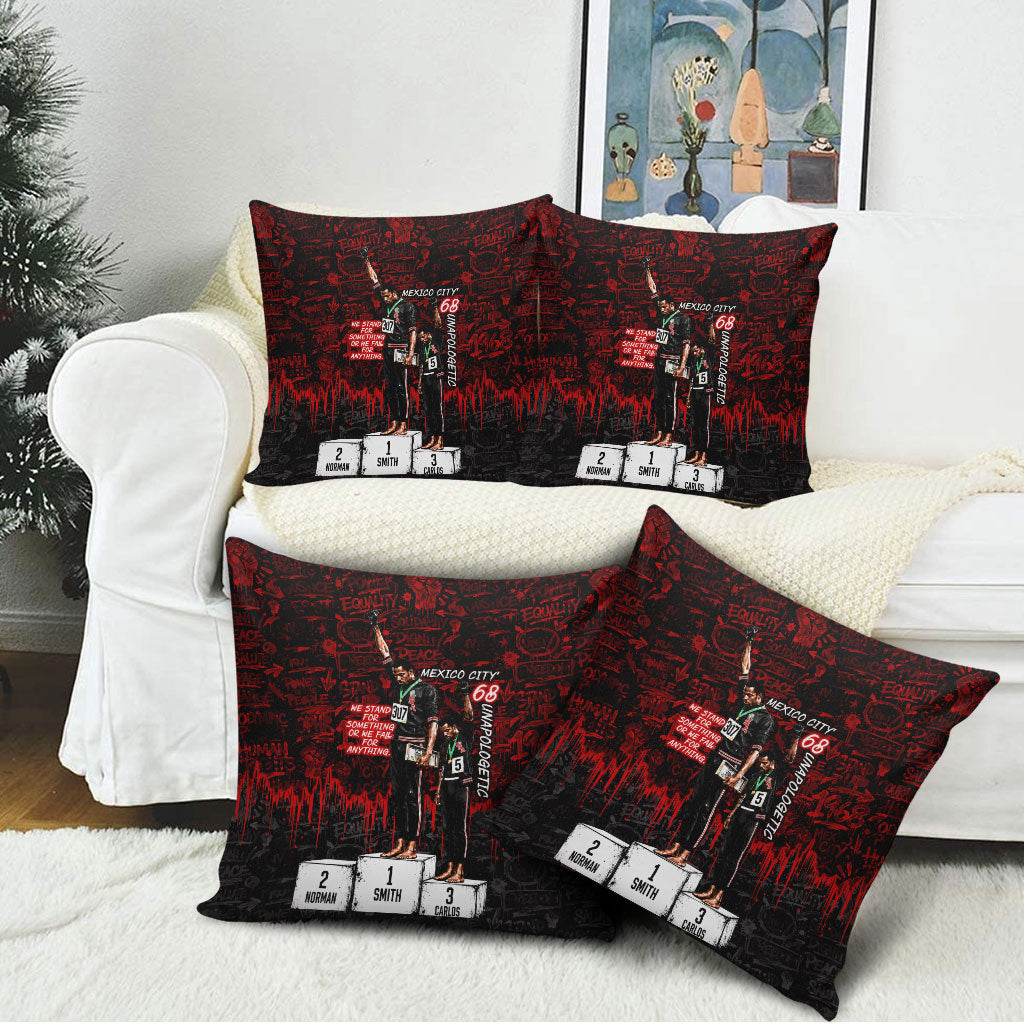 Mexico City 1968 Black Power Salute Pillow Cover Unapologetic Civil Rights History Urban Graffiti Art