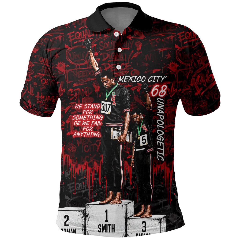 Mexico City 1968 Black Power Salute Polo Shirt Unapologetic Civil Rights History Urban Graffiti Art