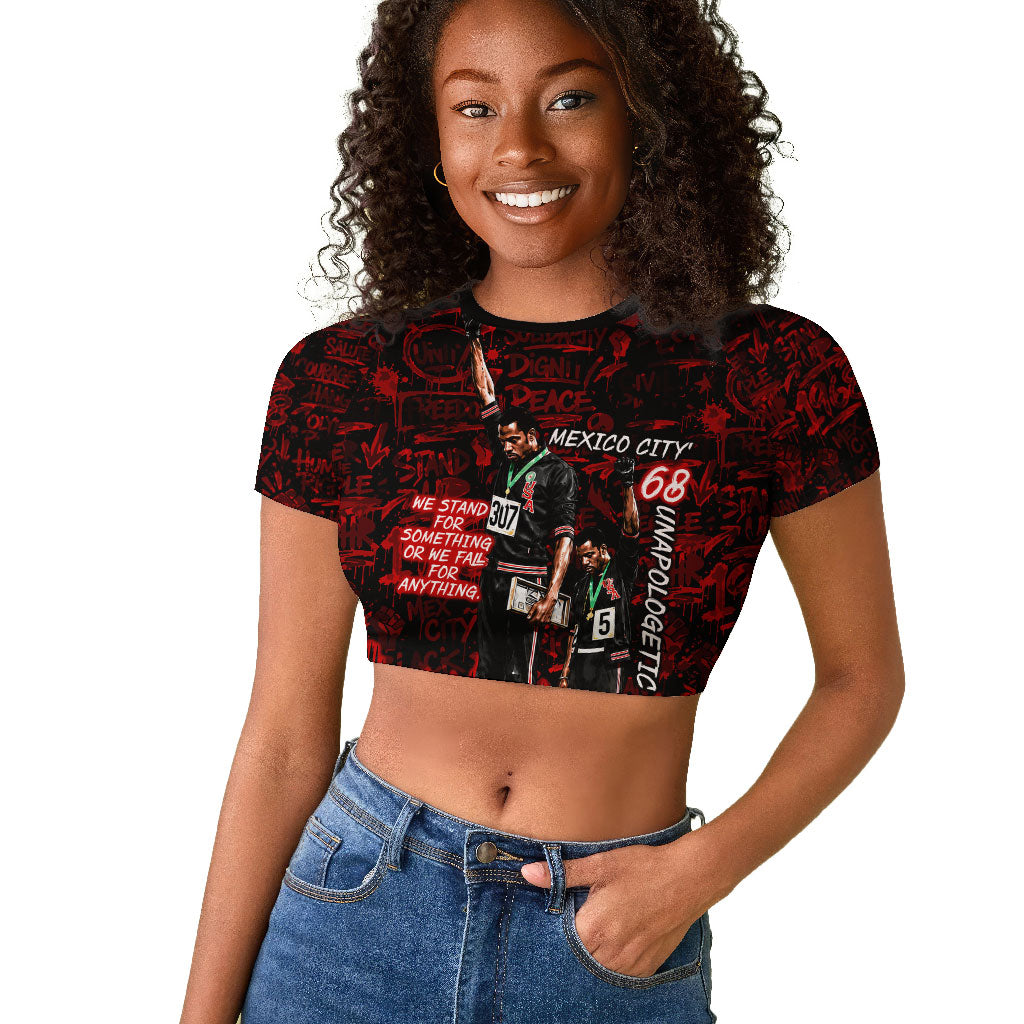 Mexico City 1968 Black Power Salute Raglan Cropped T shirt Unapologetic Civil Rights History Urban Graffiti Art
