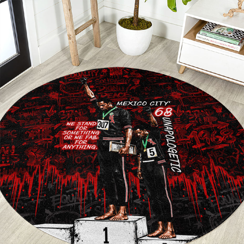 Mexico City 1968 Black Power Salute Round Carpet Unapologetic Civil Rights History Urban Graffiti Art