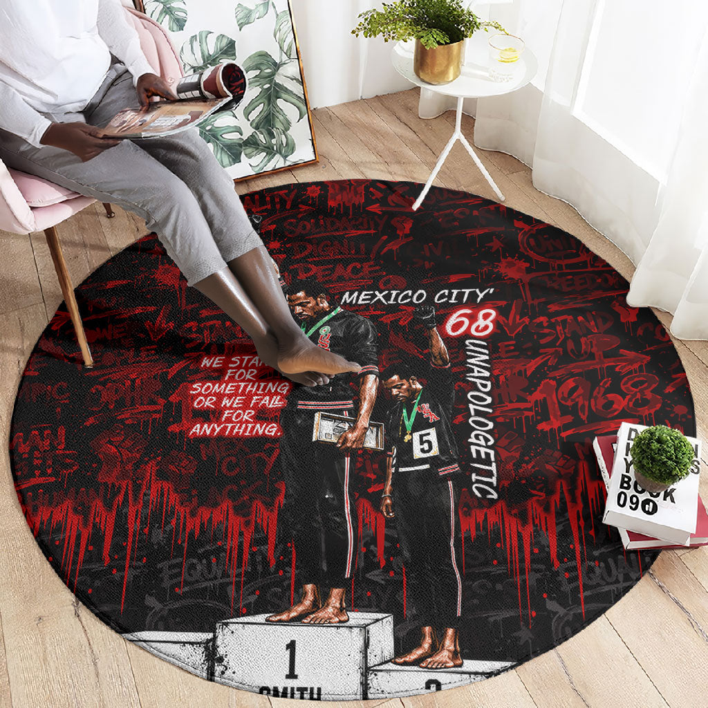 Mexico City 1968 Black Power Salute Round Carpet Unapologetic Civil Rights History Urban Graffiti Art