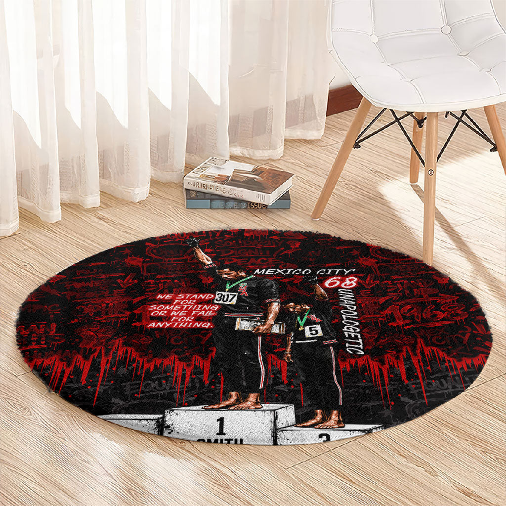 Mexico City 1968 Black Power Salute Round Carpet Unapologetic Civil Rights History Urban Graffiti Art