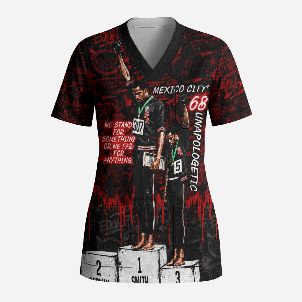 Mexico City 1968 Black Power Salute Scrub Top Unapologetic Civil Rights History Urban Graffiti Art