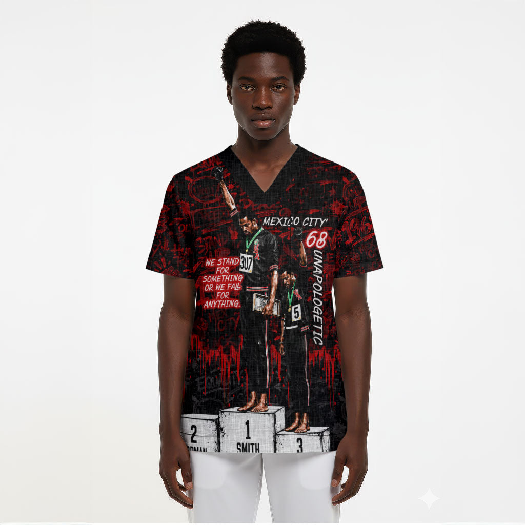 Mexico City 1968 Black Power Salute Scrub Top Unapologetic Civil Rights History Urban Graffiti Art