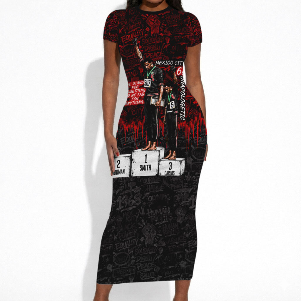 Mexico City 1968 Black Power Salute Short Sleeve Bodycon Dress Unapologetic Civil Rights History Urban Graffiti Art