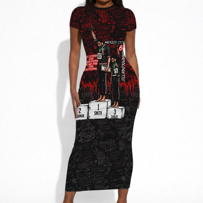 Mexico City 1968 Black Power Salute Short Sleeve Bodycon Dress Unapologetic Civil Rights History Urban Graffiti Art