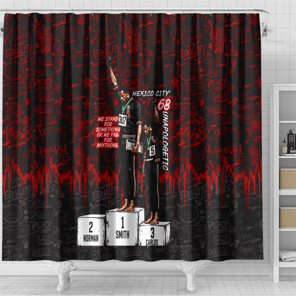 Mexico City 1968 Black Power Salute Shower Curtain Unapologetic Civil Rights History Urban Graffiti Art
