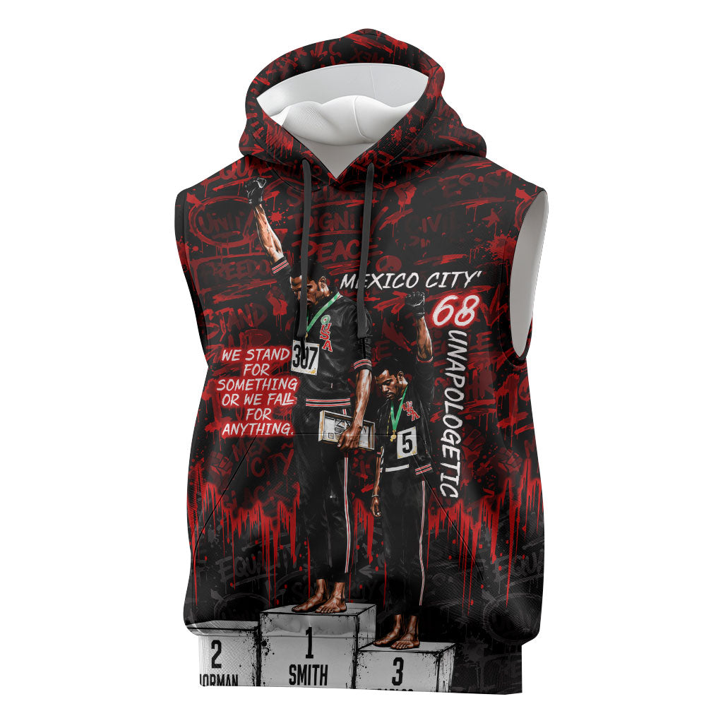 Mexico City 1968 Black Power Salute Sleeveless Hoodie Unapologetic Civil Rights History Urban Graffiti Art