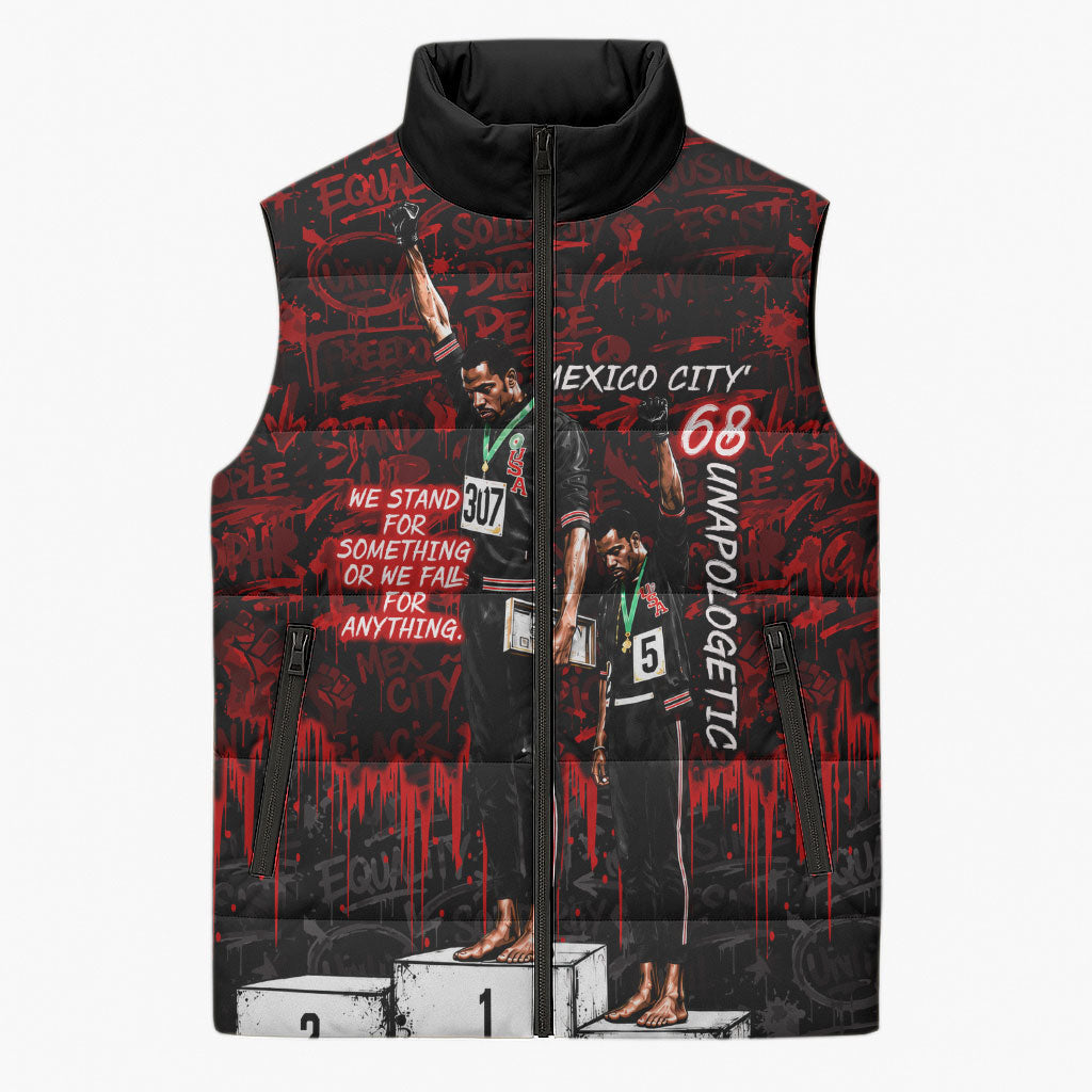 Mexico City 1968 Black Power Salute Sleeveless Puffer Jacket Unapologetic Civil Rights History Urban Graffiti Art