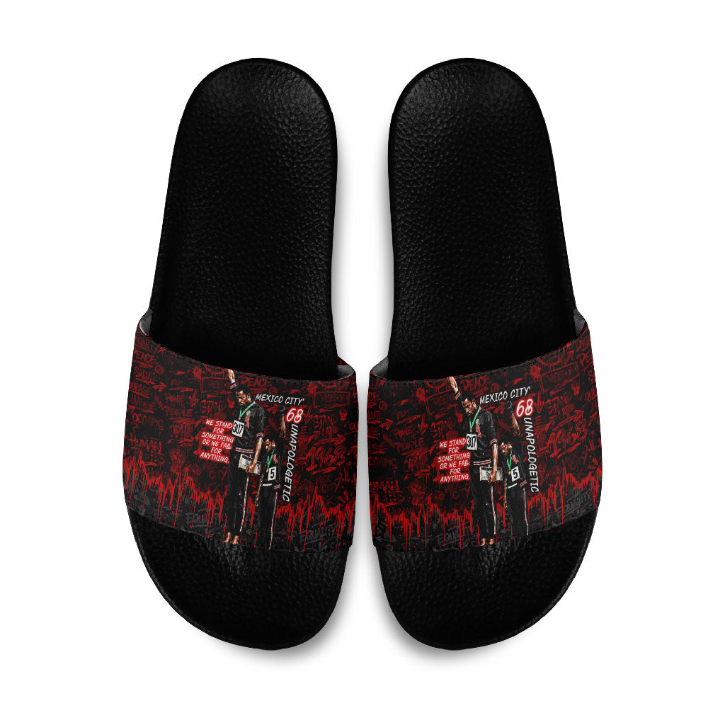 Mexico City 1968 Black Power Salute Slide Sandals Unapologetic Civil Rights History Urban Graffiti Art