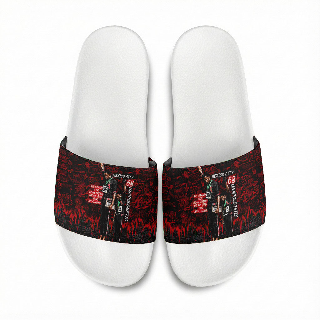 Mexico City 1968 Black Power Salute Slide Sandals Unapologetic Civil Rights History Urban Graffiti Art