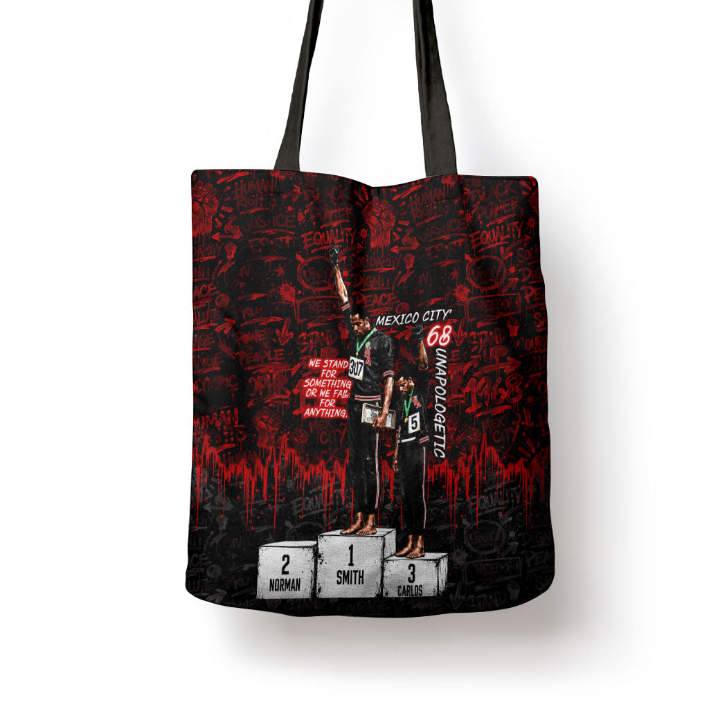 Mexico City 1968 Black Power Salute Tote Bag Unapologetic Civil Rights History Urban Graffiti Art