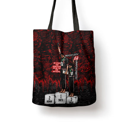 Mexico City 1968 Black Power Salute Tote Bag Unapologetic Civil Rights History Urban Graffiti Art