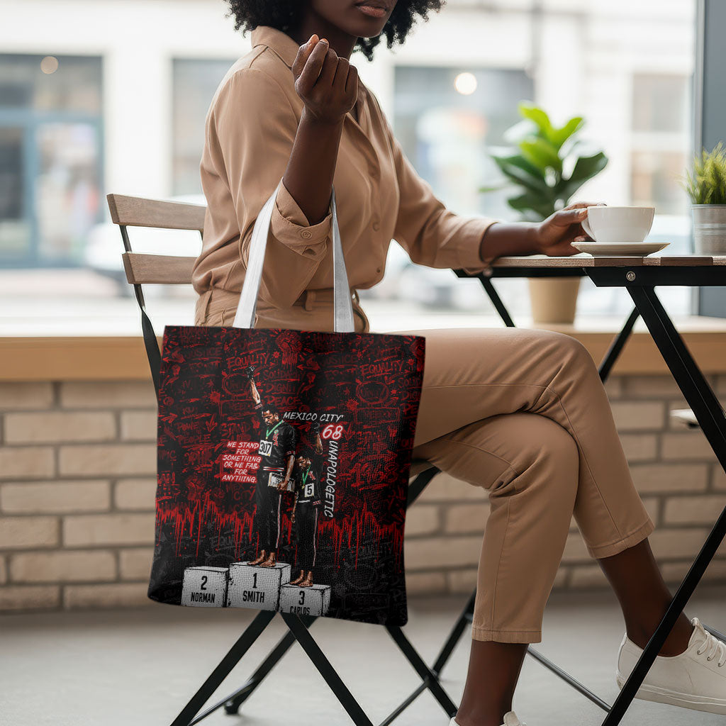 Mexico City 1968 Black Power Salute Tote Bag Unapologetic Civil Rights History Urban Graffiti Art