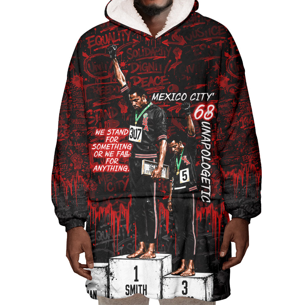 Mexico City 1968 Black Power Salute Wearable Blanket Hoodie Unapologetic Civil Rights History Urban Graffiti Art