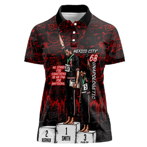 Mexico City 1968 Black Power Salute Women Polo Shirt Unapologetic Civil Rights History Urban Graffiti Art