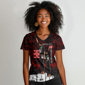 Mexico City 1968 Black Power Salute Women V-Neck T-Shirt Unapologetic Civil Rights History Urban Graffiti Art