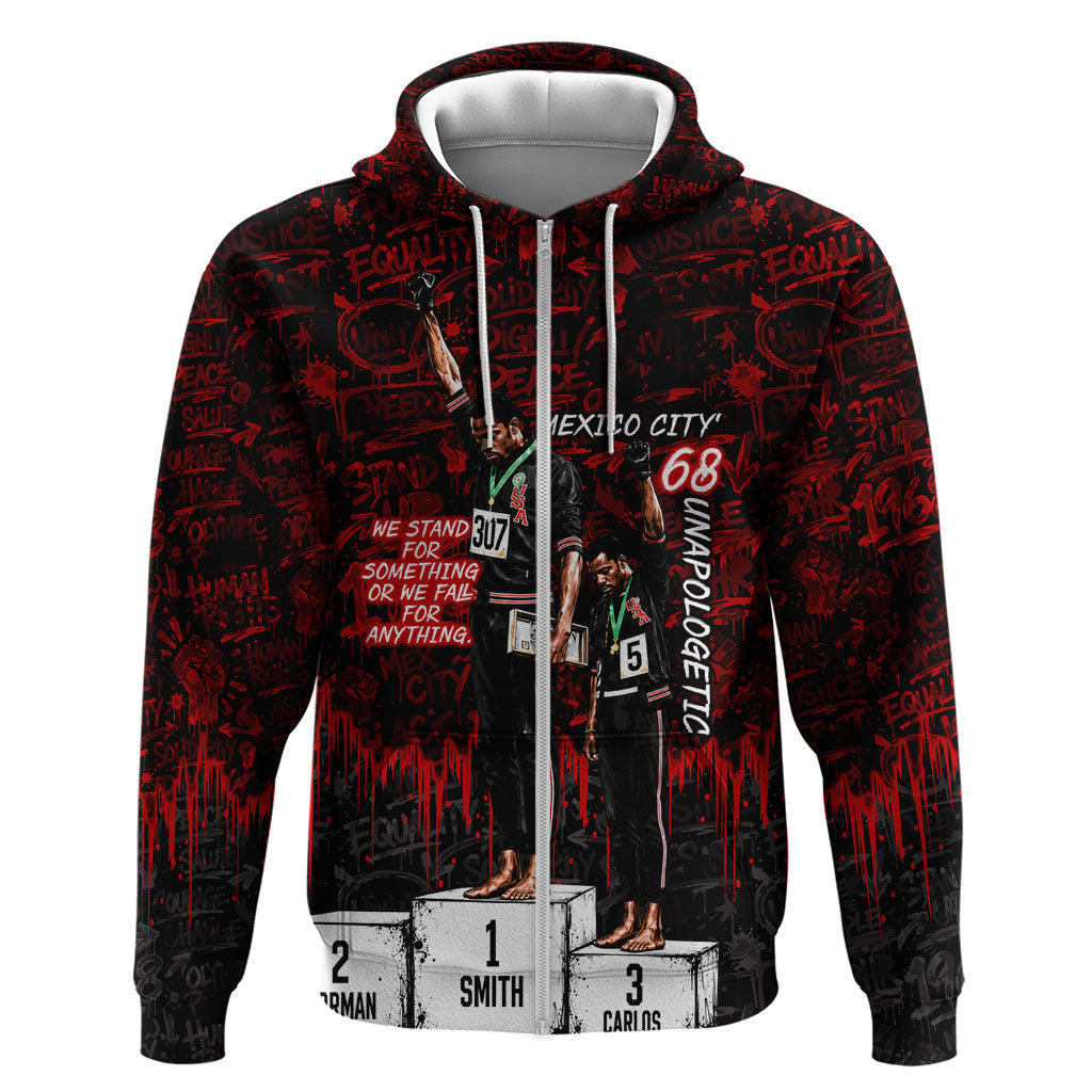 Mexico City 1968 Black Power Salute Zip Hoodie Unapologetic Civil Rights History Urban Graffiti Art
