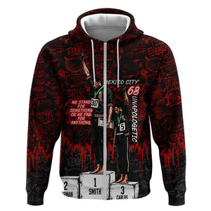 Mexico City 1968 Black Power Salute Zip Hoodie Unapologetic Civil Rights History Urban Graffiti Art