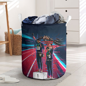 African American 1968 Black Power Salute Laundry Basket Retro Cyberpunk Sci-Fi Tech Civil Rights Art
