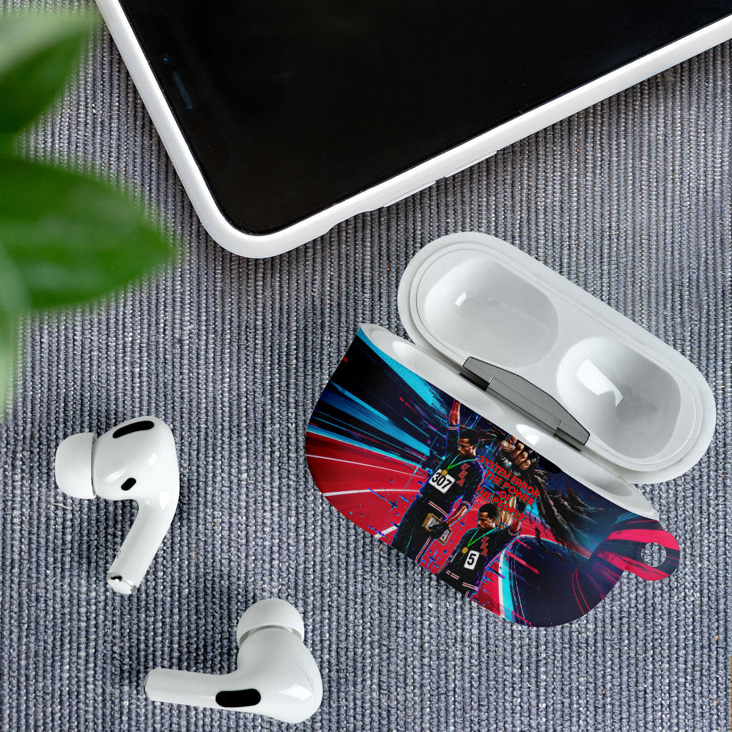 African American 1968 Black Power Salute AirPods Case Retro Cyberpunk Sci-Fi Tech Civil Rights Art