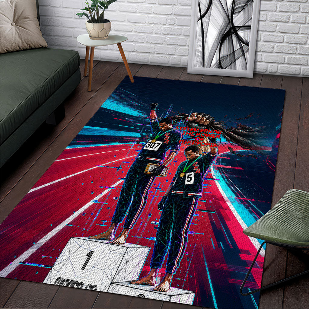 African American 1968 Black Power Salute Area Rug Retro Cyberpunk Sci-Fi Tech Civil Rights Art