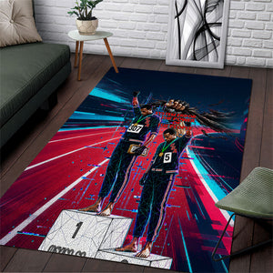African American 1968 Black Power Salute Area Rug Retro Cyberpunk Sci-Fi Tech Civil Rights Art
