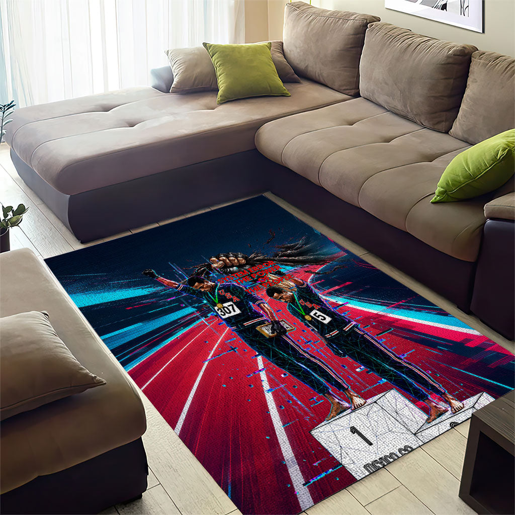 African American 1968 Black Power Salute Area Rug Retro Cyberpunk Sci-Fi Tech Civil Rights Art