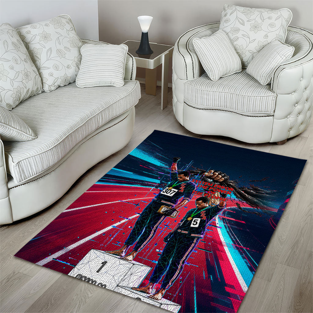 African American 1968 Black Power Salute Area Rug Retro Cyberpunk Sci-Fi Tech Civil Rights Art